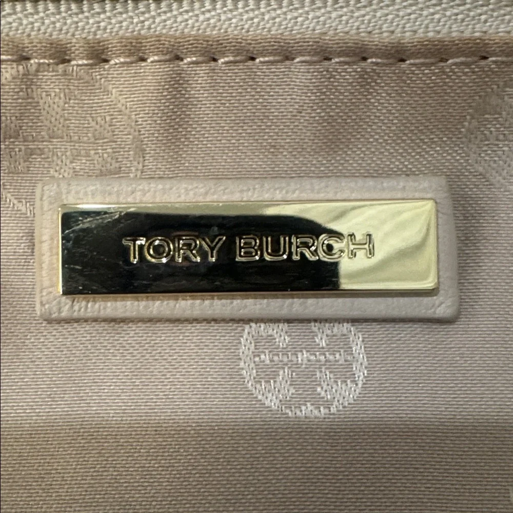 Tory Burch Marion Quilted Leather Slouchy Tote Shoulder Bag Peach Colored